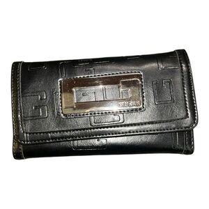 GUESS Embossed Black Wallet with Metal Accent